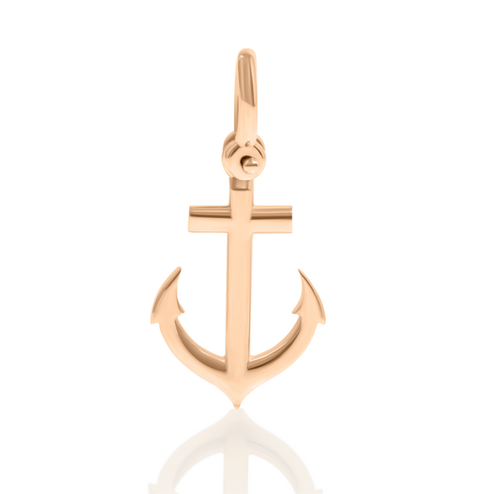 Anchor Charm - Pendant , 14K Pink - Rose Gold Solid Anchor Charm