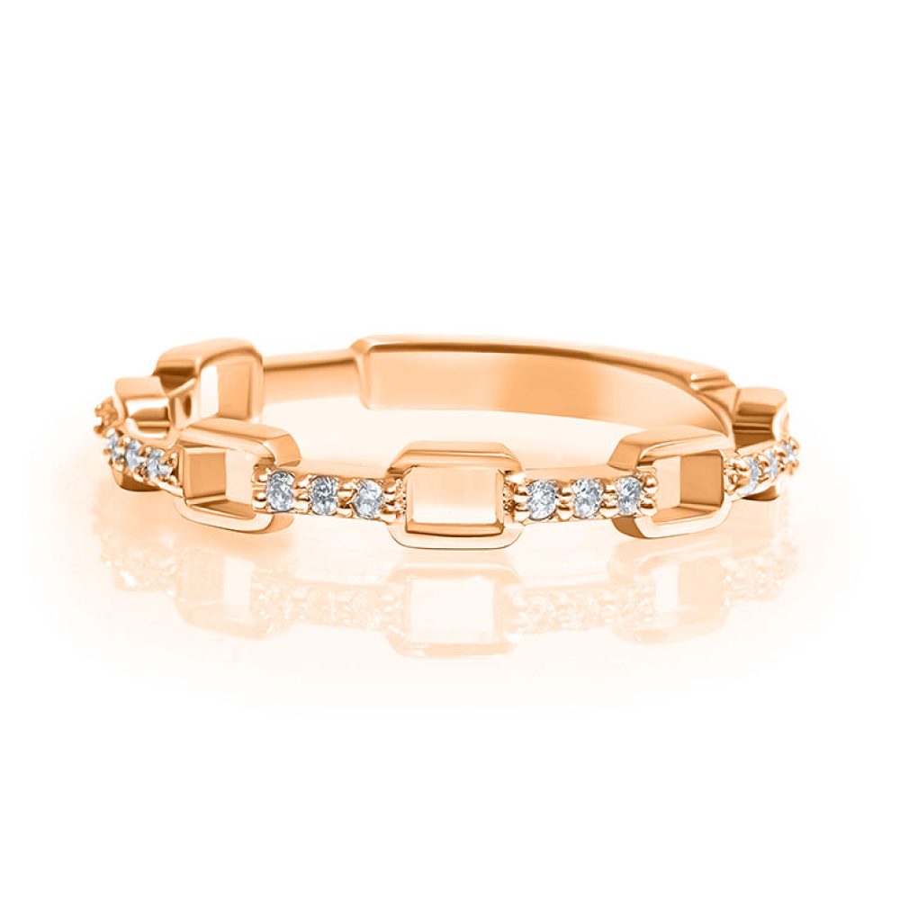 Stackable Open Rectangle and Diamond Bar Pattern, 0.17CT in 14K Pink, Rose Gold