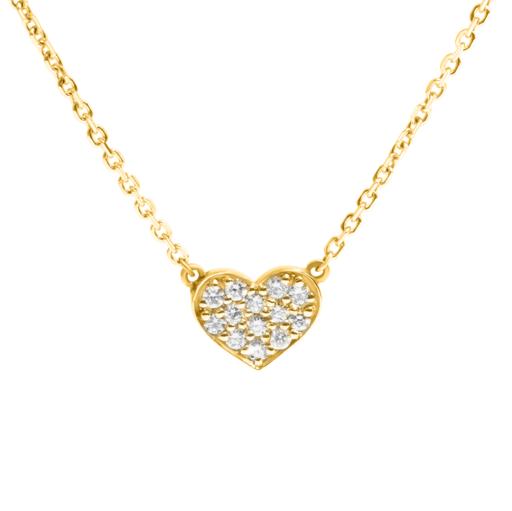 Heart Necklace, 14K Yellow Gold & Diamond Necklace