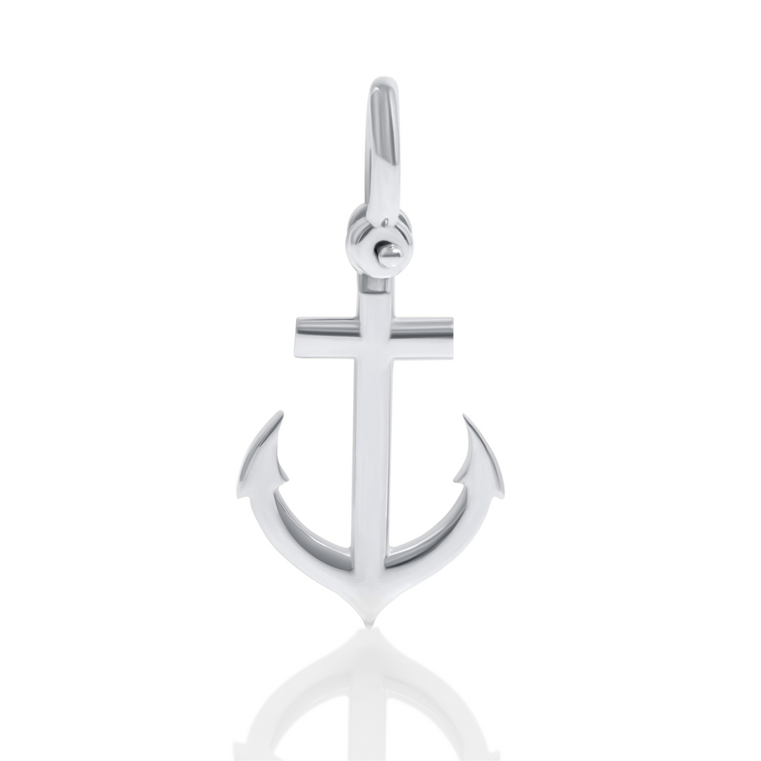 Anchor Charm with Wave Pattern in Sterling Silver