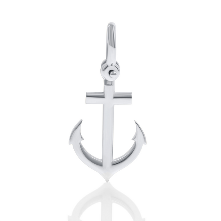 Anchor Charm with Wave Pattern in Sterling Silver