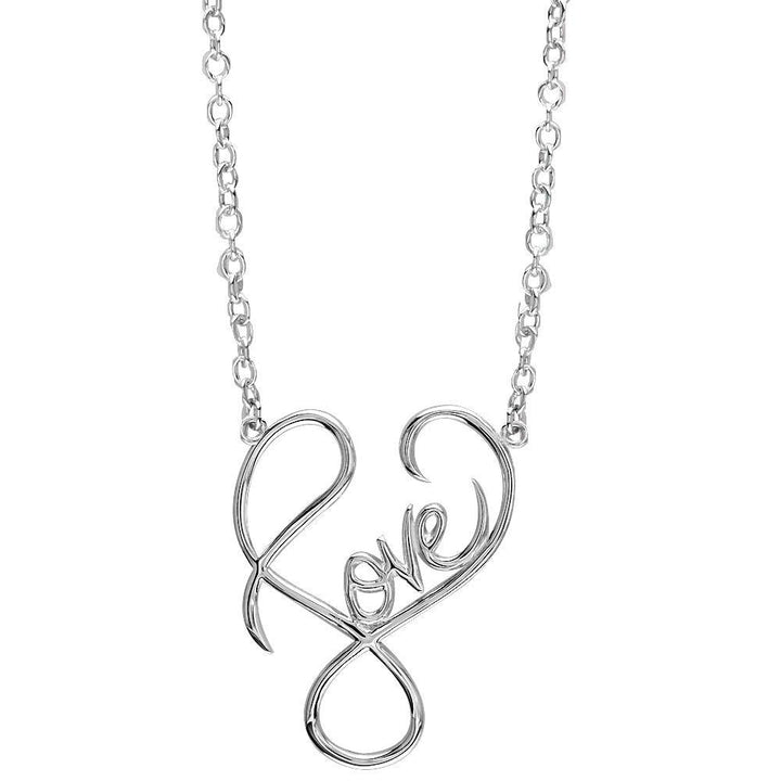Medium Script Love Necklace in 14k White Gold