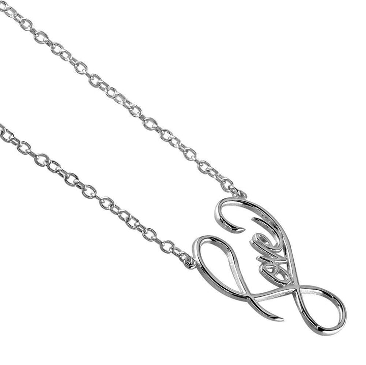 Medium Script Love Necklace in 14k White Gold