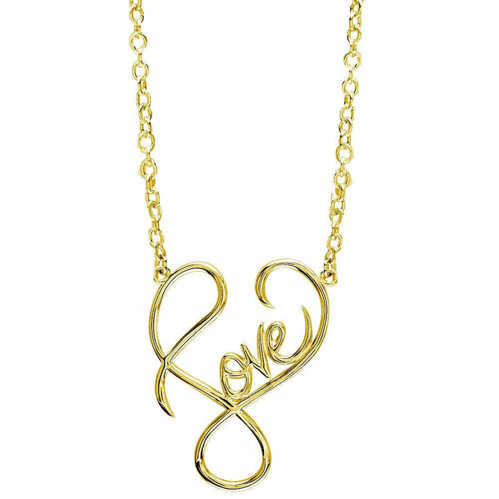 Medium Script Love Necklace in 14k Yellow Gold