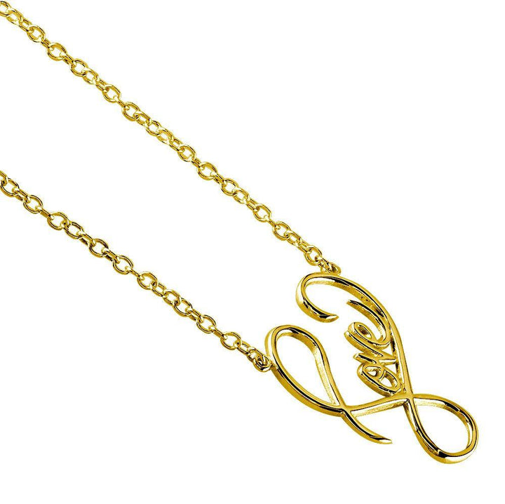 Medium Script Love Necklace in 14k Yellow Gold