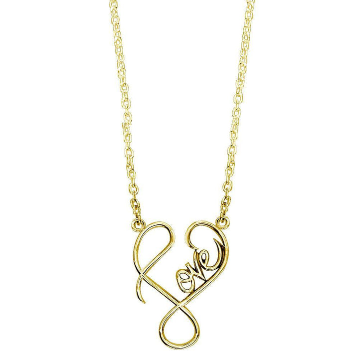 Small Script Love Necklace in 14k Yellow Gold