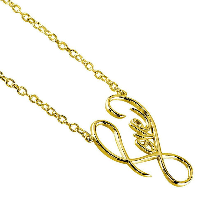 Small Script Love Necklace in 14k Yellow Gold