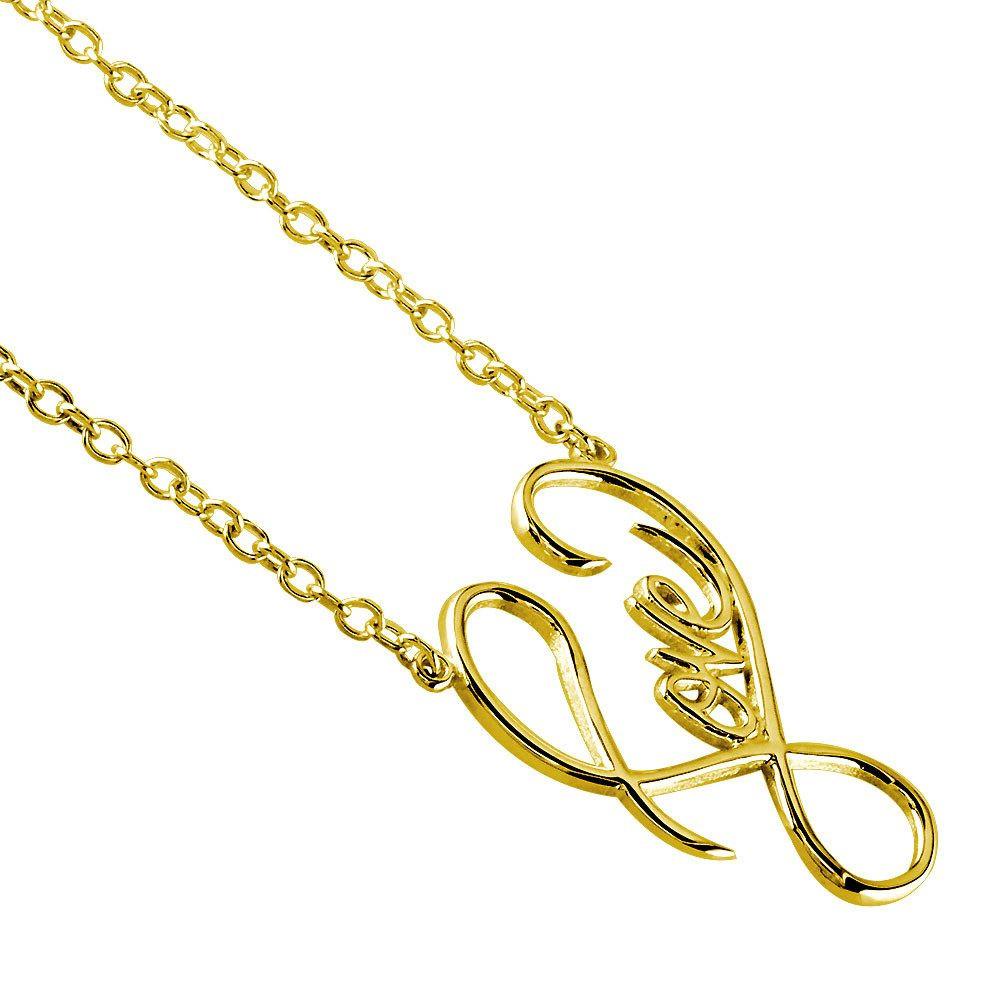 Large Script Love Necklace in 14k Yellow Gold