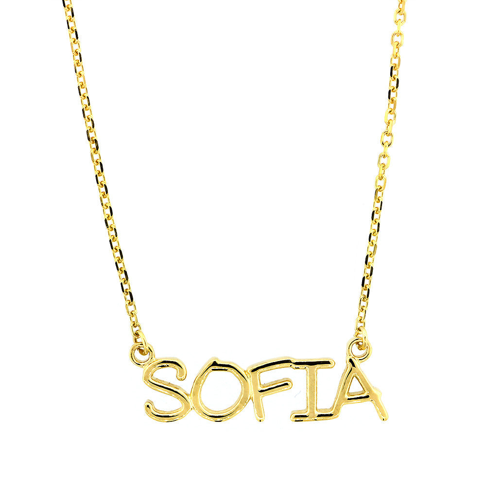 Custom, Special Nameplate Necklace in SZIRO Print, 14k Yellow Gold