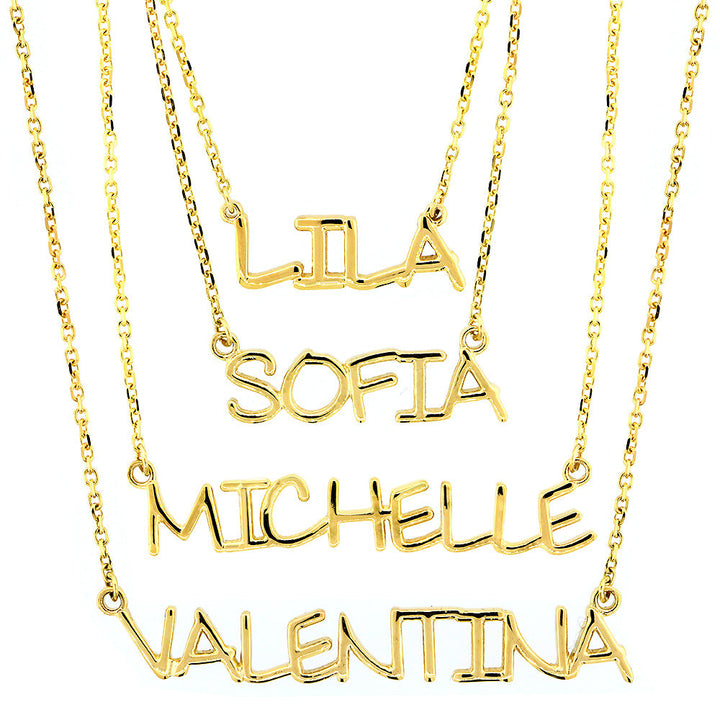 Custom, Special Nameplate Necklace in SZIRO Print, 14k Yellow Gold