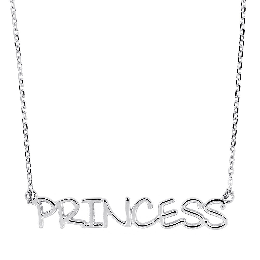 Princess Nameplate Necklace in SZIRO Print, 14k White Gold