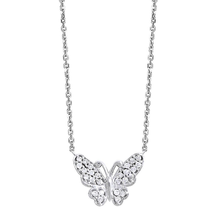 Diamond Butterfly Necklace, 0.25CT in 14K White Gold
