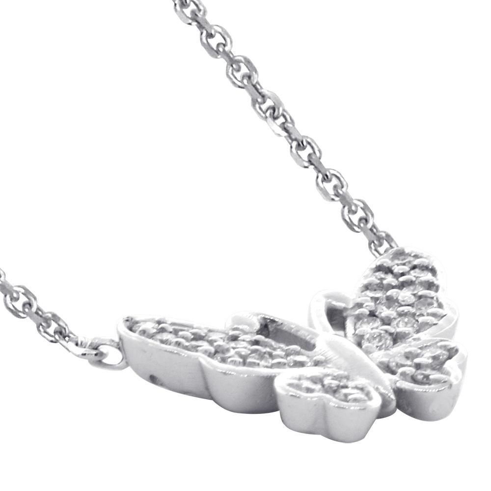 Diamond Butterfly Necklace, 0.25CT in 14K White Gold