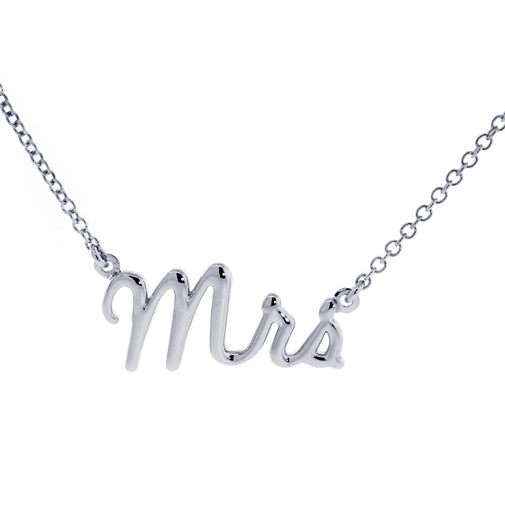 Mrs. Necklace, 1 Inch Wide, 18" Inch Chain in 14K White Gold
