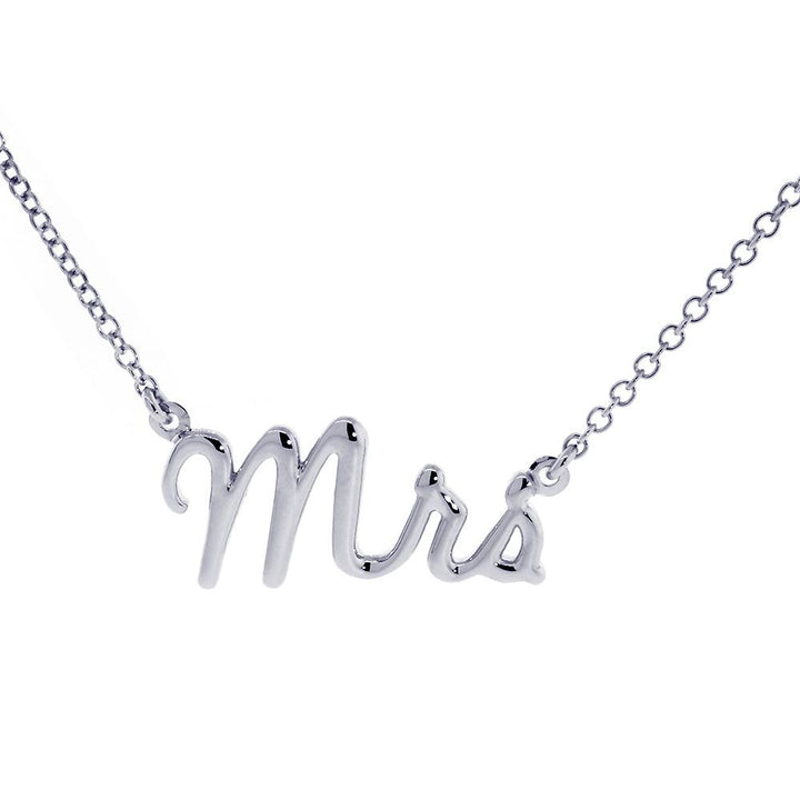 Mrs. Necklace, 1 Inch Wide, 18" Inch Chain in 14K White Gold