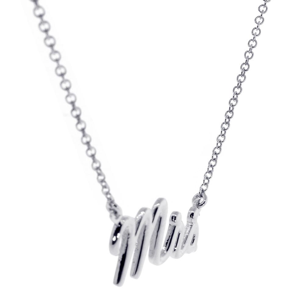 Mrs. Necklace, 1 Inch Wide, 18" Inch Chain in 14K White Gold