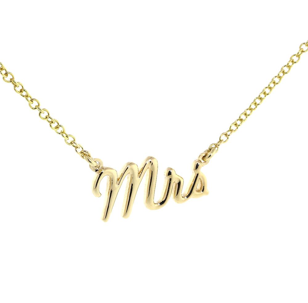 Mrs. Necklace, 0.75 Inch Wide, 18" Inch Chain in 14K Yellow Gold