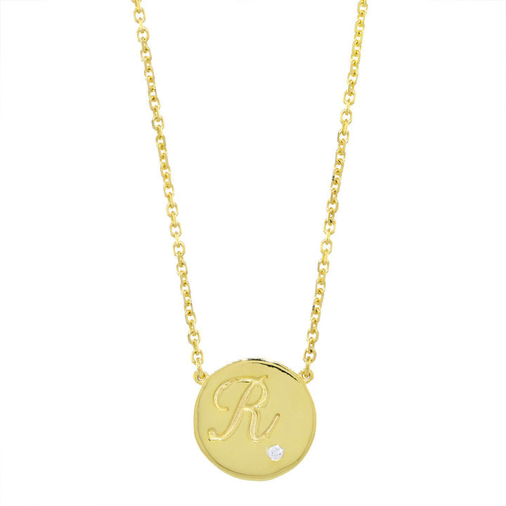 Personalized Initial Disc Necklace, 0.01CT Diamond, Bottom Right, 18 Inch in 14K Yellow Gold