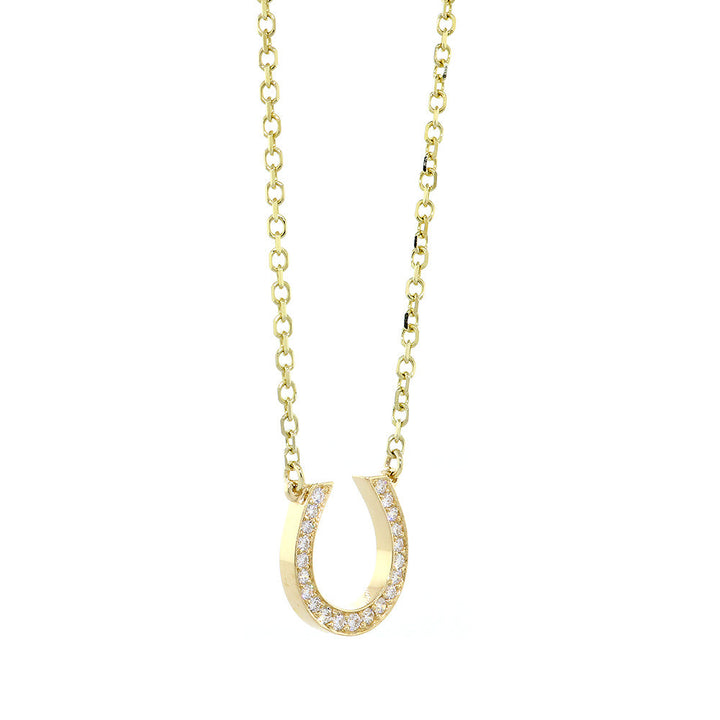 18 mm Diamond Horseshoe Pendant and Chain, 0.45 CT, 17 IN in 14K Yellow Gold