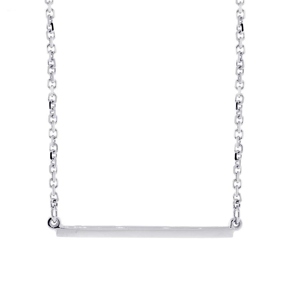 Plain Line, Bar Charm Necklace in 14k White Gold
