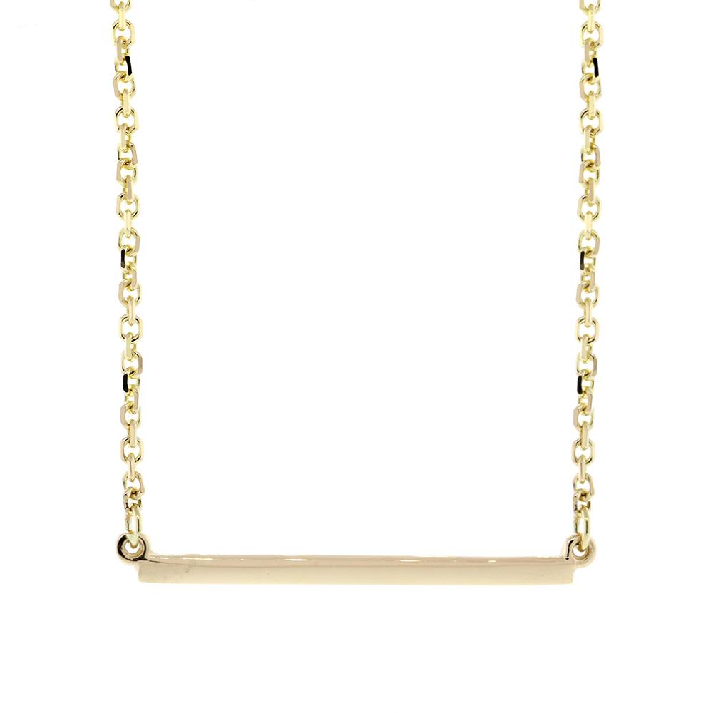 Plain Line, Bar Charm Necklace in 14k Yellow Gold