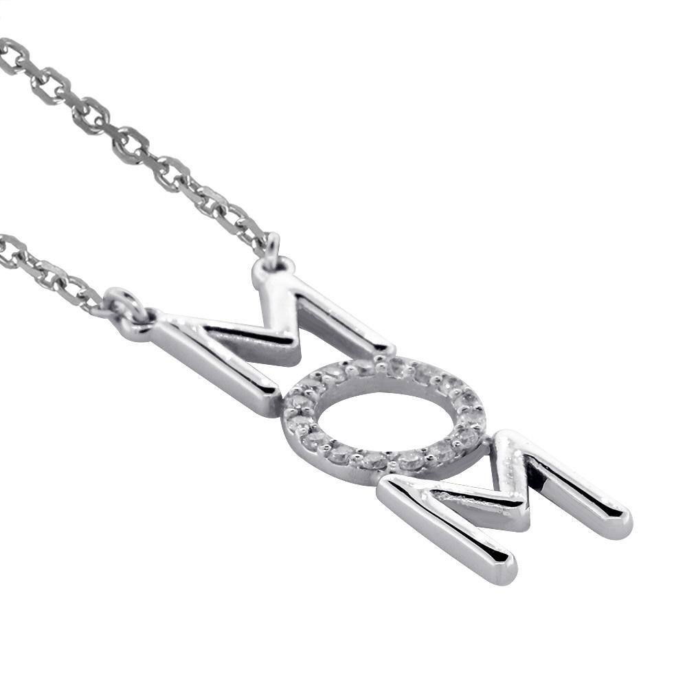 Diamond MOM Necklace, 0.16CT, 16" Inch Chain in 14K White Gold