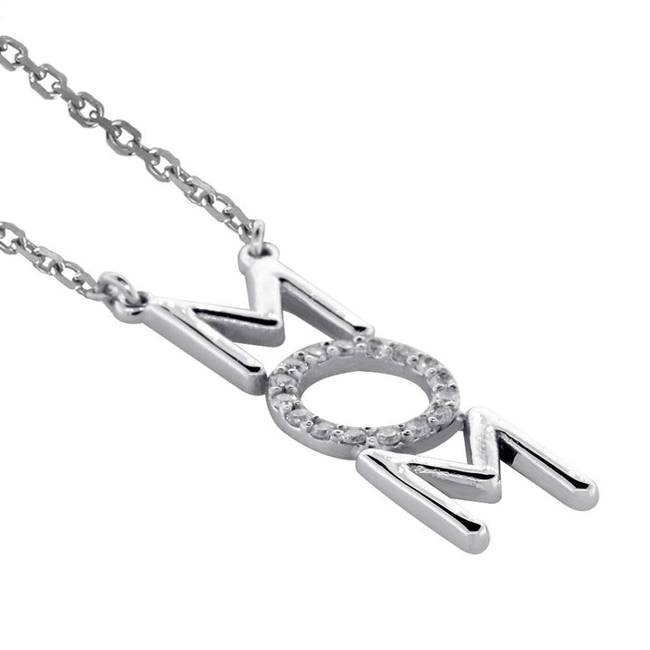 Diamond MOM Necklace, 0.16CT, 16" Inch Chain in 14K White Gold