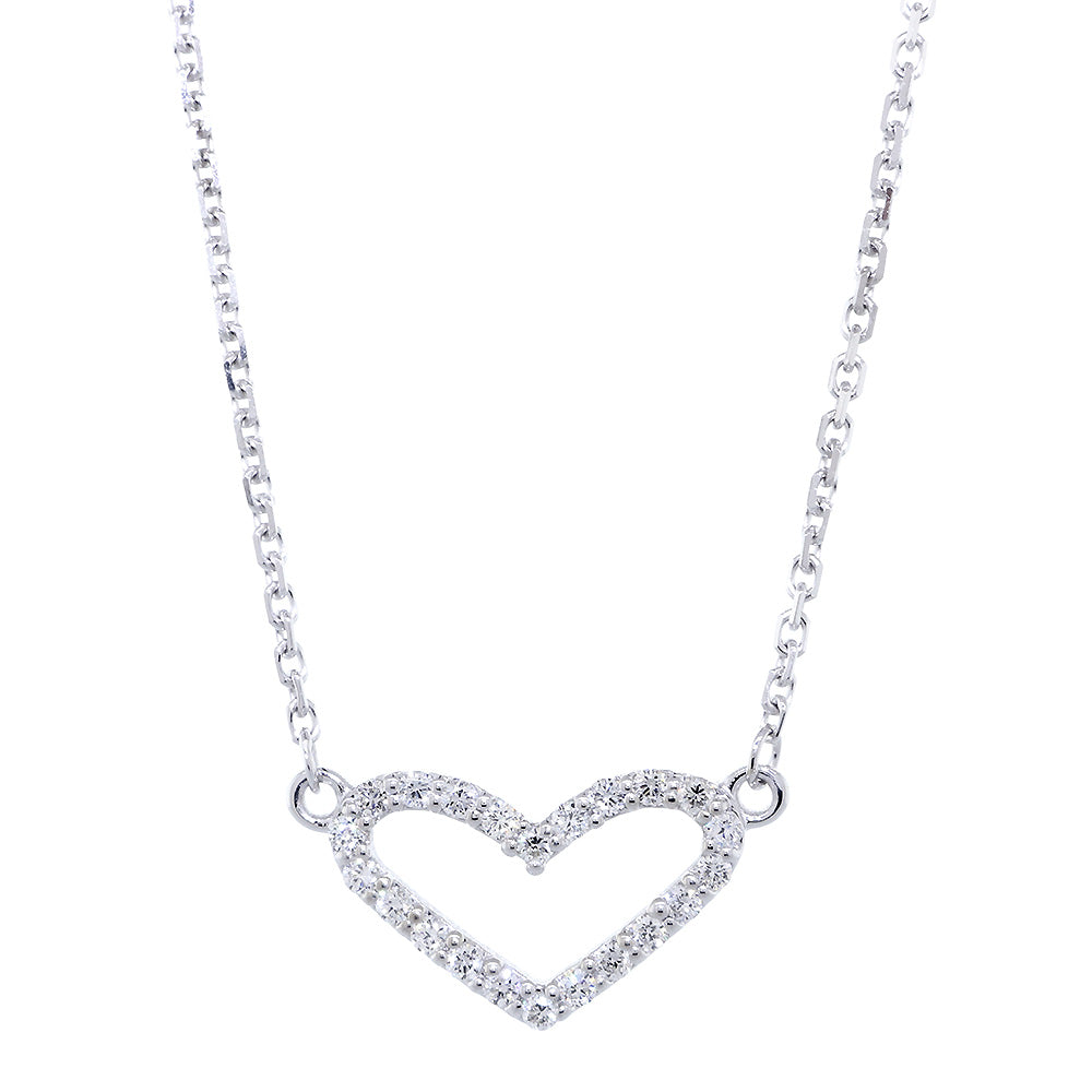 15mm Wide Diamond Heart Pendant and Chain, 0.30CT, 17 Inches Total in 14K White Gold