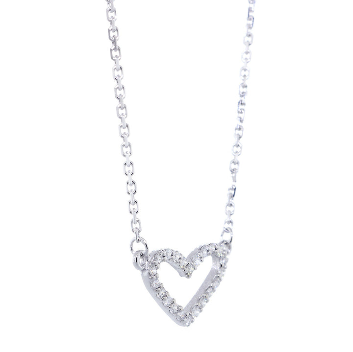 15mm Wide Diamond Heart Pendant and Chain, 0.30CT, 17 Inches Total in 14K White Gold