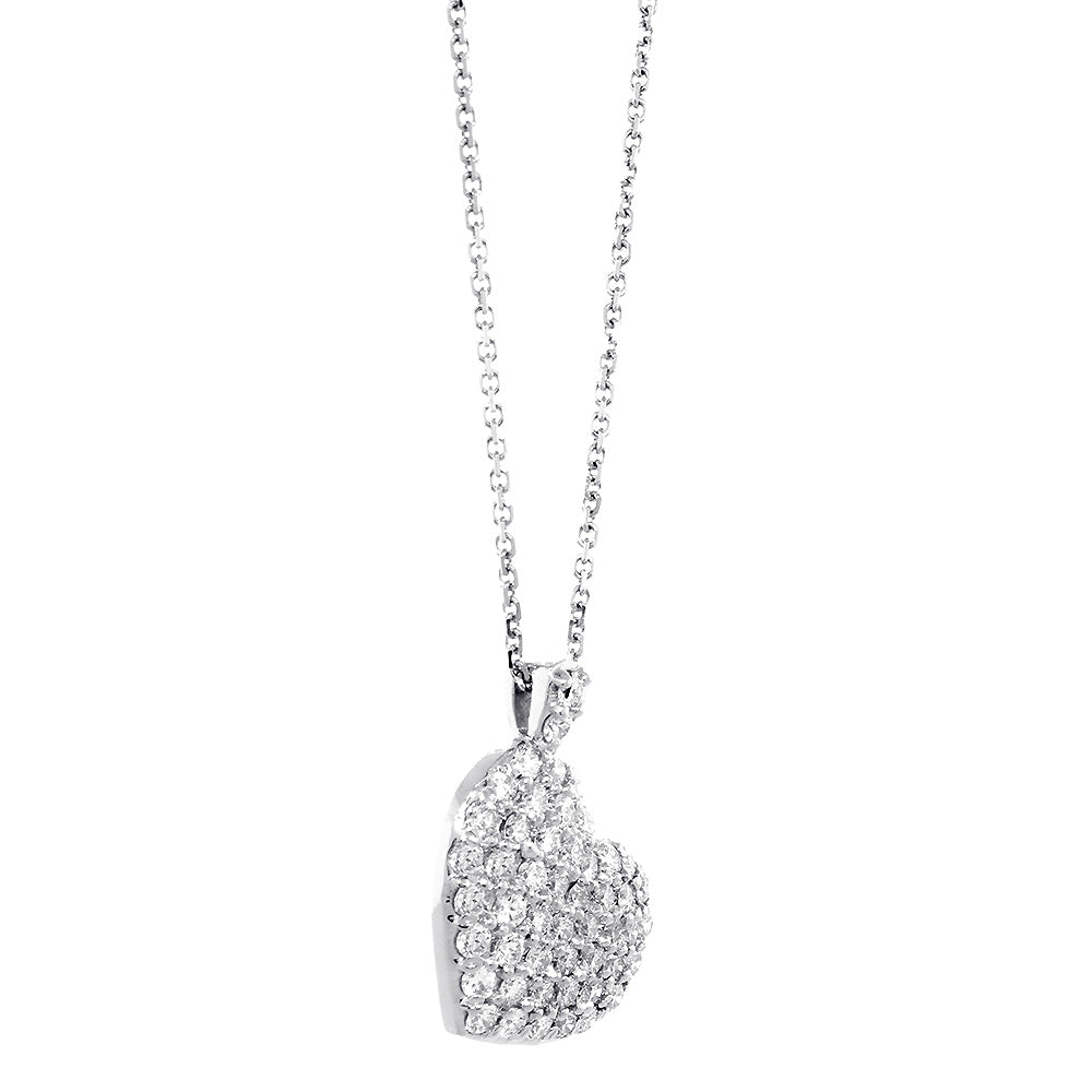 Large Diamond Heart Pendant and Chain, 2.10CT in 14K White Gold, 16" Inch Chain