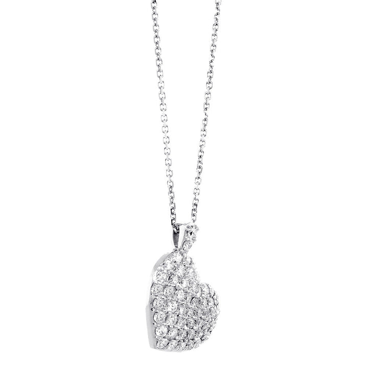 Large Diamond Heart Pendant and Chain, 2.10CT in 14K White Gold, 16" Inch Chain