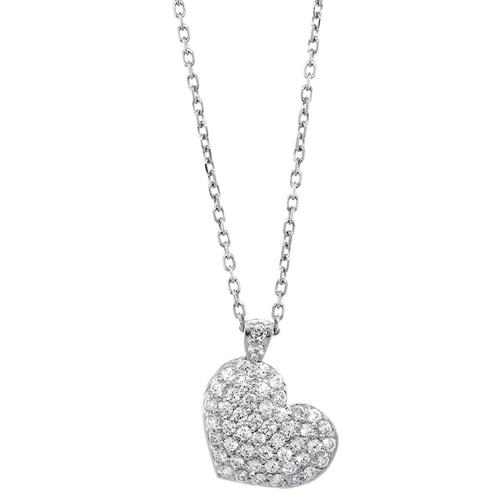 Small Diamond Heart Pendant and Chain, 1.55CT in 14K White Gold, 16" Inch Chain