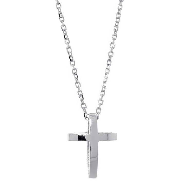 22mm 3D Open Cross Charm and 16 Inch Chain in Sterling Silver