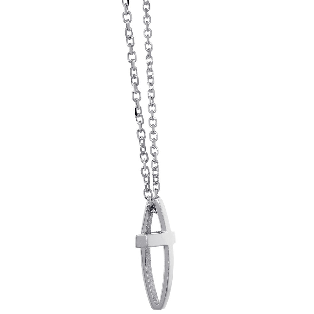 22mm 3D Open Cross Charm and 16 Inch Chain in Sterling Silver
