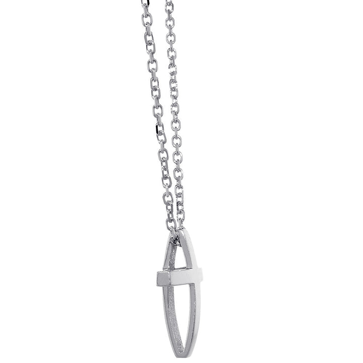 22mm 3D Open Cross Charm and 16 Inch Chain in Sterling Silver