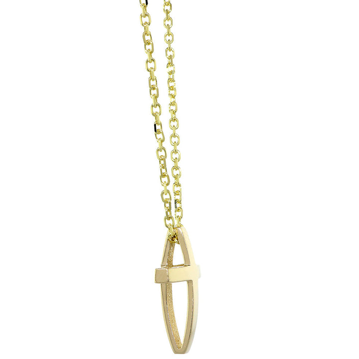 22mm 3D Open Cross Charm and 16 Inch Chain in 14K Yellow Gold