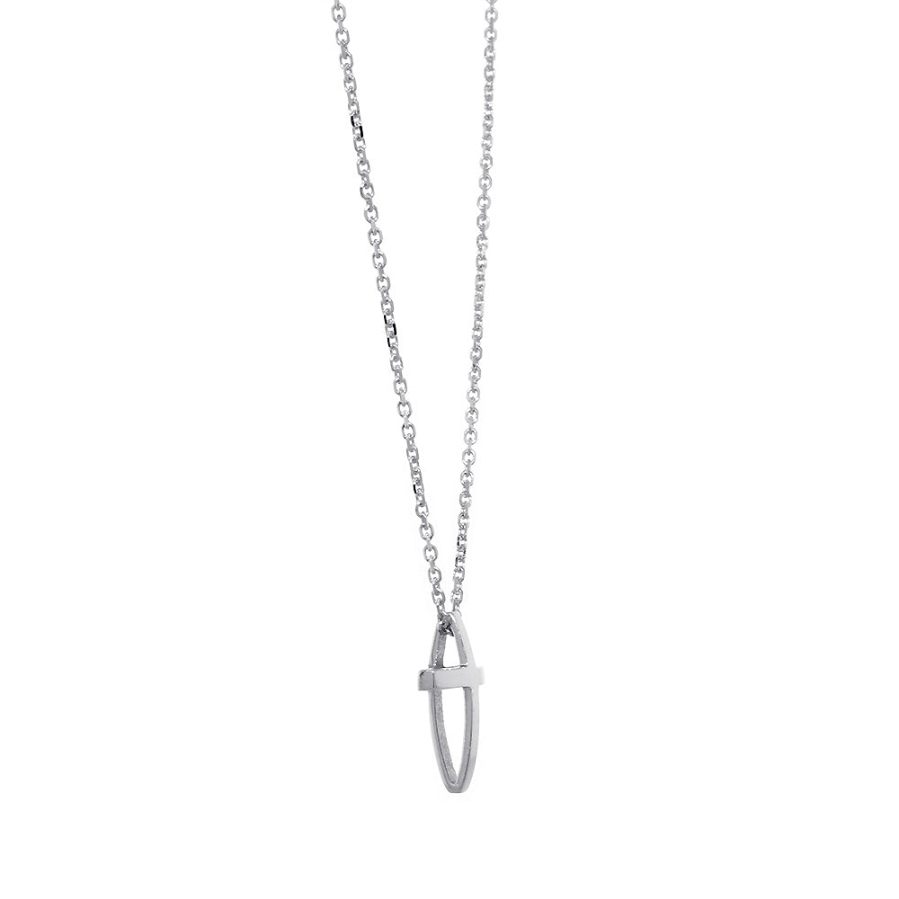 13mm 3D Open Cross Charm and 16 Inch Chain in 14K White Gold