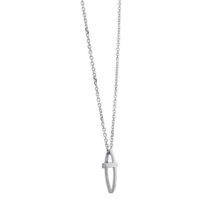 13mm 3D Open Cross Charm and 16 Inch Chain in 14K White Gold