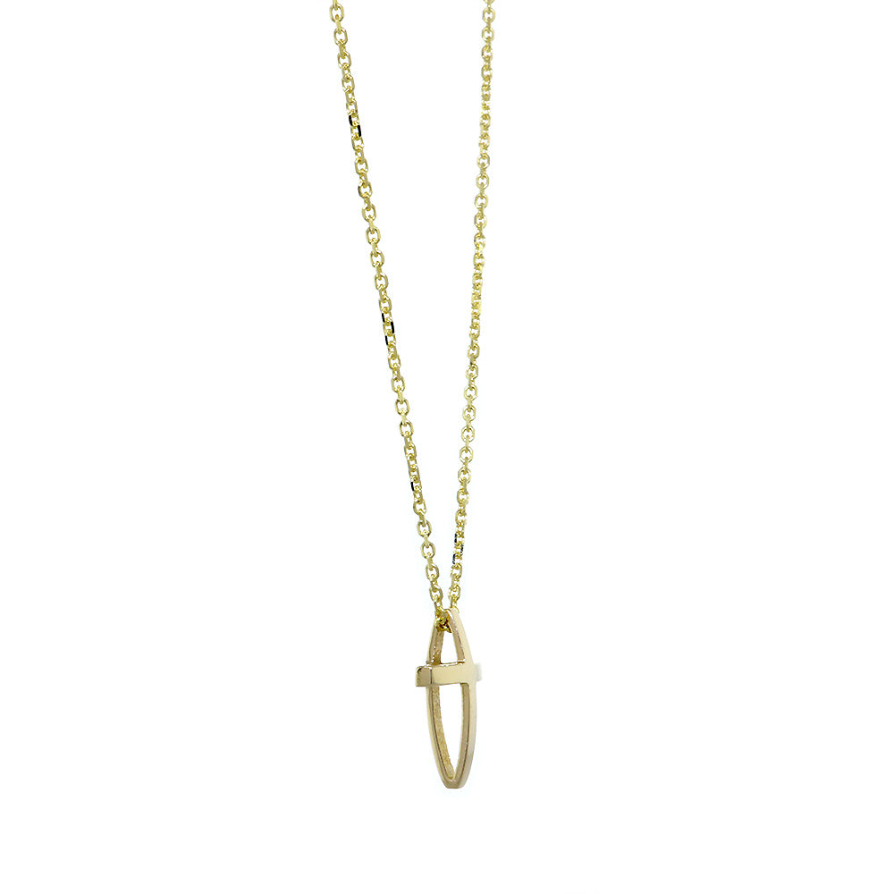 13mm 3D Open Cross Charm and 16 Inch Chain in 14K Yellow Gold