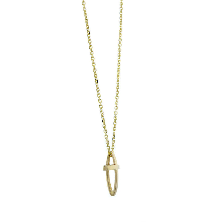 13mm 3D Open Cross Charm and 16 Inch Chain in 14K Yellow Gold