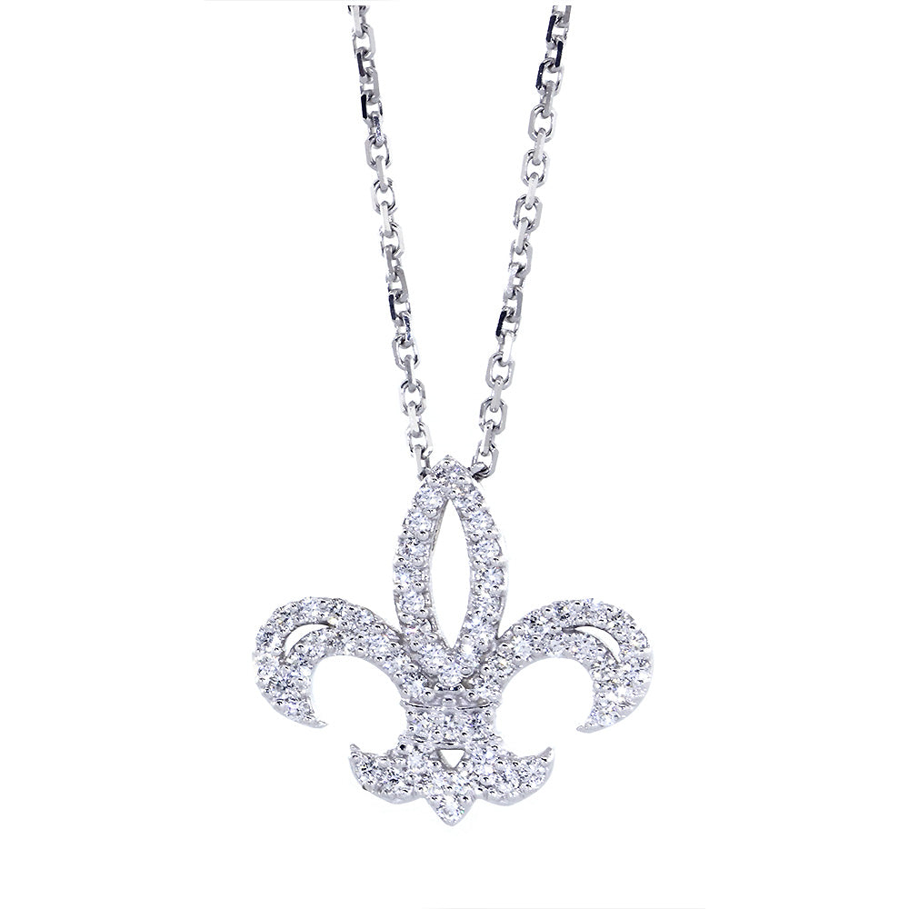 18mm Diamond Fleur De Lis Necklace, 0.60CT, 16 Inches in 14K White Gold