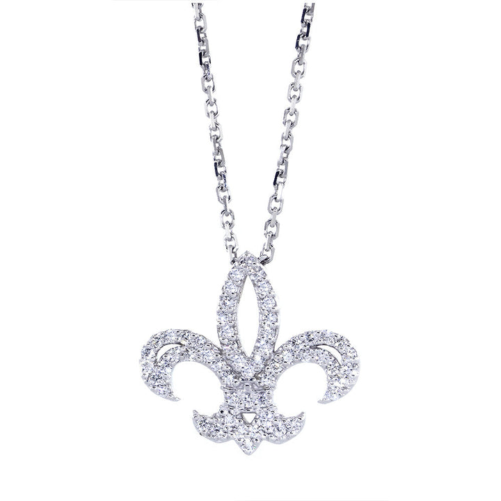 18mm Diamond Fleur De Lis Necklace, 0.60CT, 16 Inches in 14K White Gold
