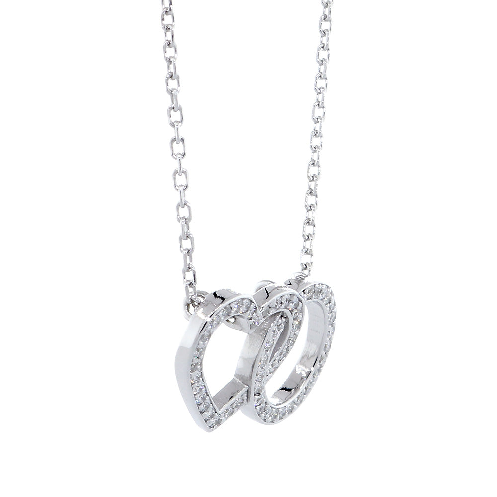 2 Levels Version 21 mm Wide Diamond Heart and Circle Pendant Necklace, 0.35 CT, 16 Inches in 14K White Gold