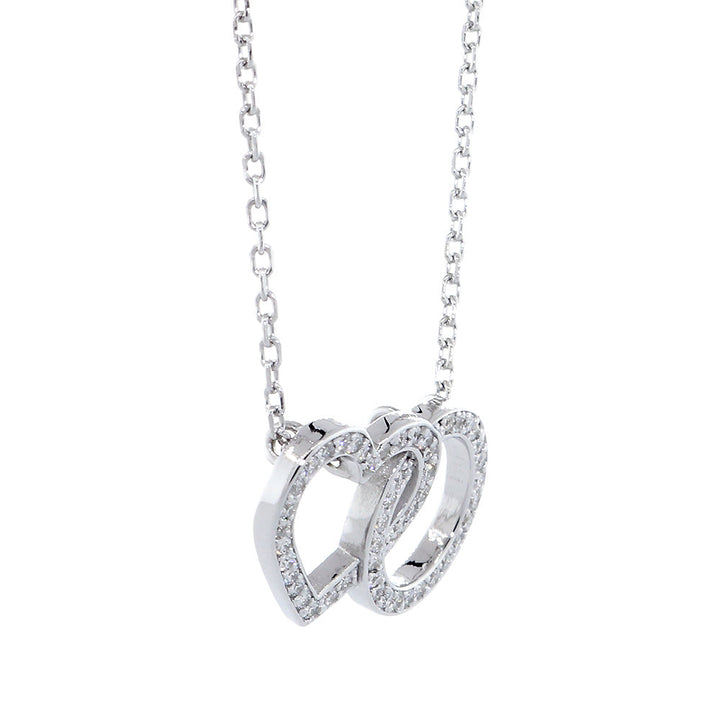 2 Levels Version 21 mm Wide Diamond Heart and Circle Pendant Necklace, 0.35 CT, 16 Inches in 14K White Gold