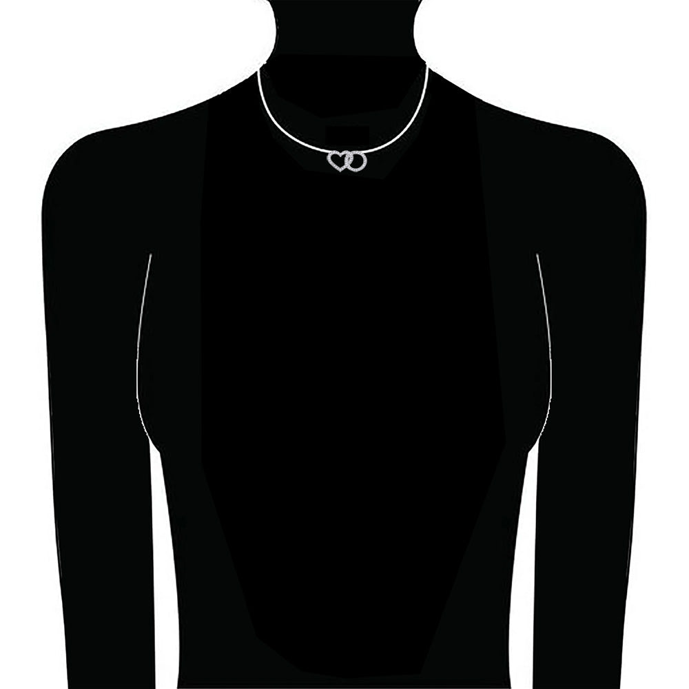 2 Levels Version 21 mm Wide Diamond Heart and Circle Pendant Necklace, 0.35 CT, 16 Inches in 14K White Gold