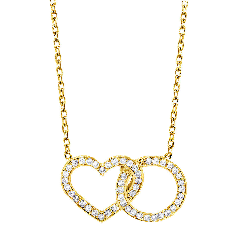 21 mm Wide Diamond Heart and Circle Pendant Necklace, 0.35 CT, 16 IN in 14K White Gold