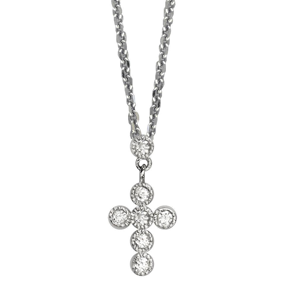 Diamond Cross and Chain, 0.10CT in 14K White Gold