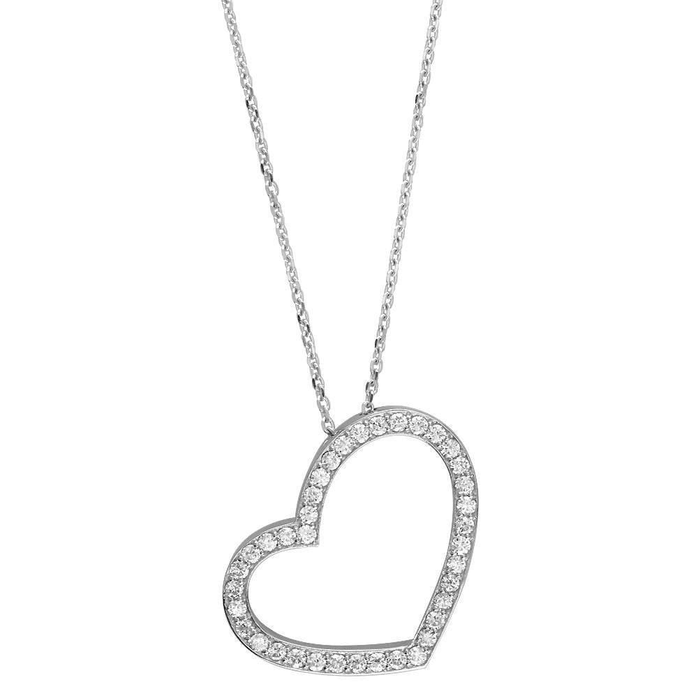 Open Diamond Heart Necklace, 2.00CT in 14K White Gold