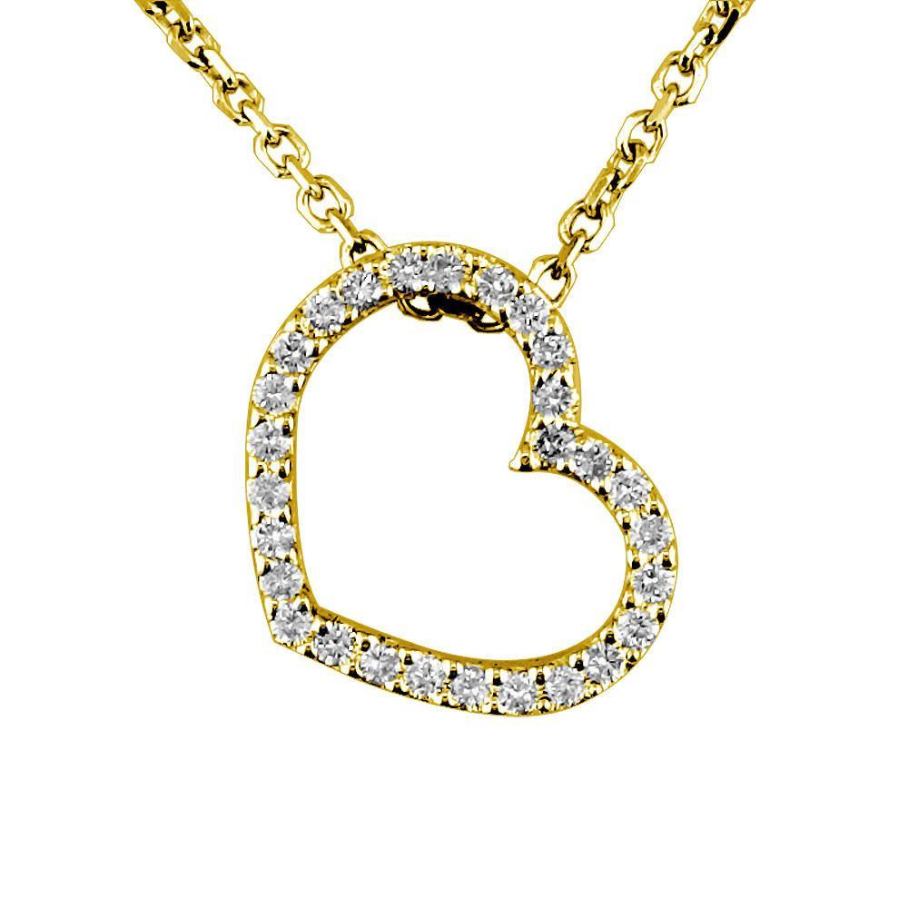 Open Diamond Heart Necklace, 0.30CT in 14K Yellow Gold