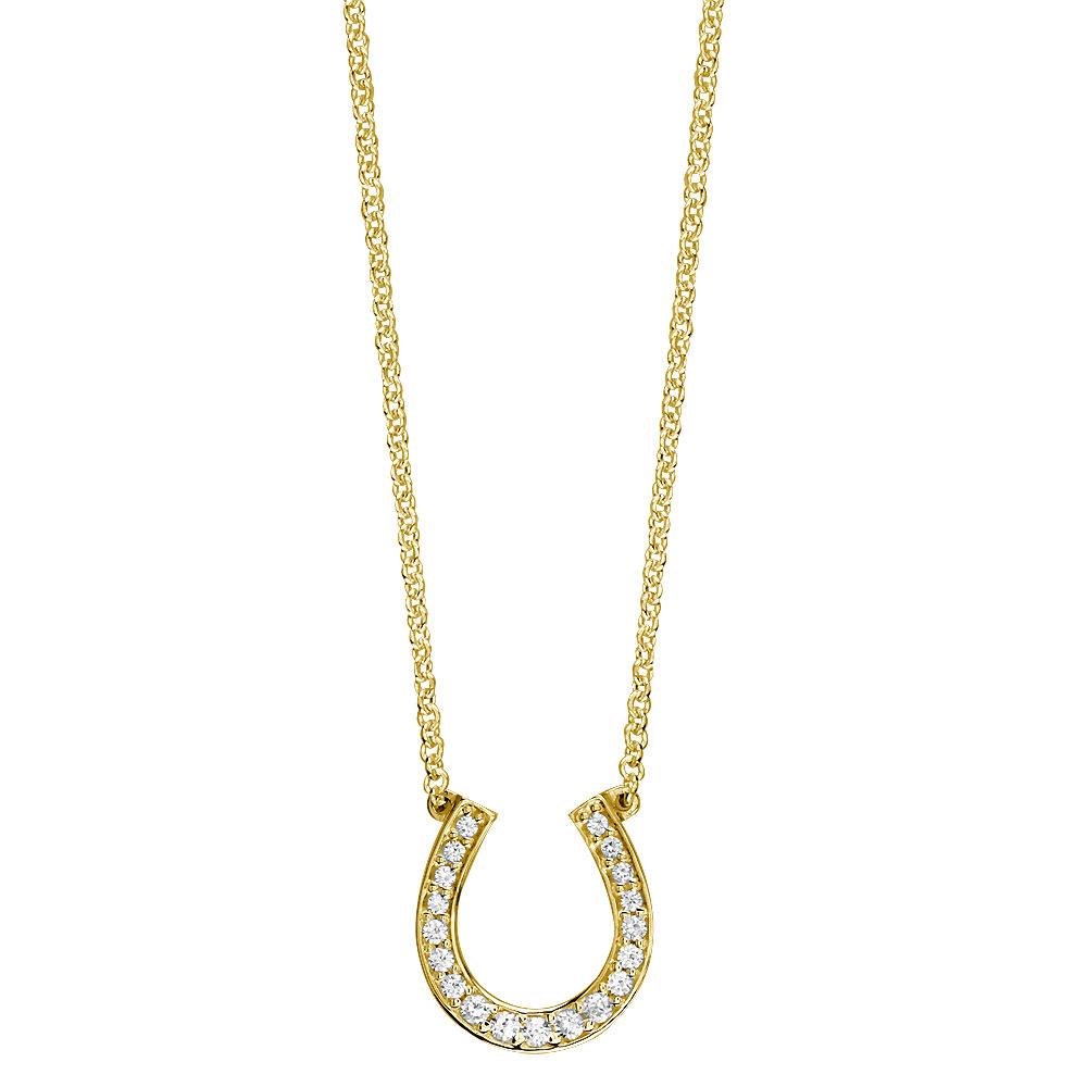 Small Horseshoe Pendant and Chain in 14K Yellow Gold and Diamonds, 0.28CT
